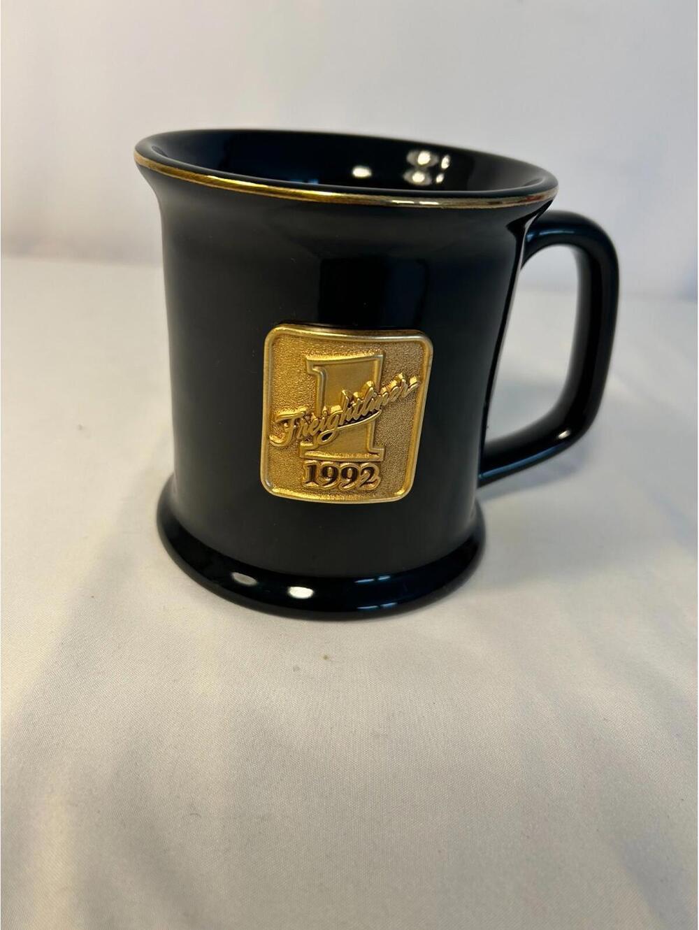 Freightliner 1992 Black & Gold Ceramic Coffee Mug Vintage Style